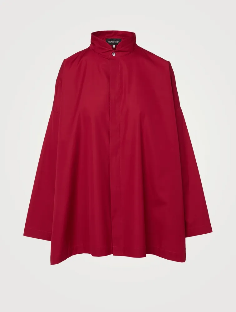 Side Seam Long Shirt With Double Stand Collar