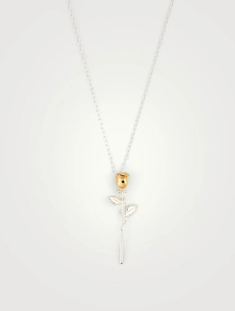 Sterling Silver And 18K Gold Plated Rose Pendant Necklace