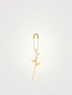 18K Goldplated And Sterling Silver Safety Rose Charm Earring