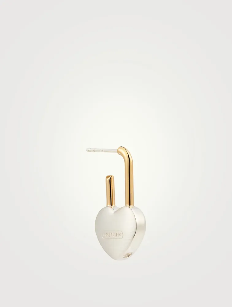 Sterling Silver And 18K Goldplated Heart Padlock Earring