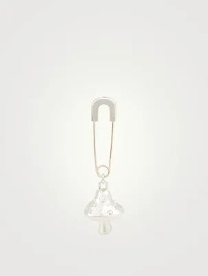 Sterling Silver Safety Pin Mushroom Charm Earring