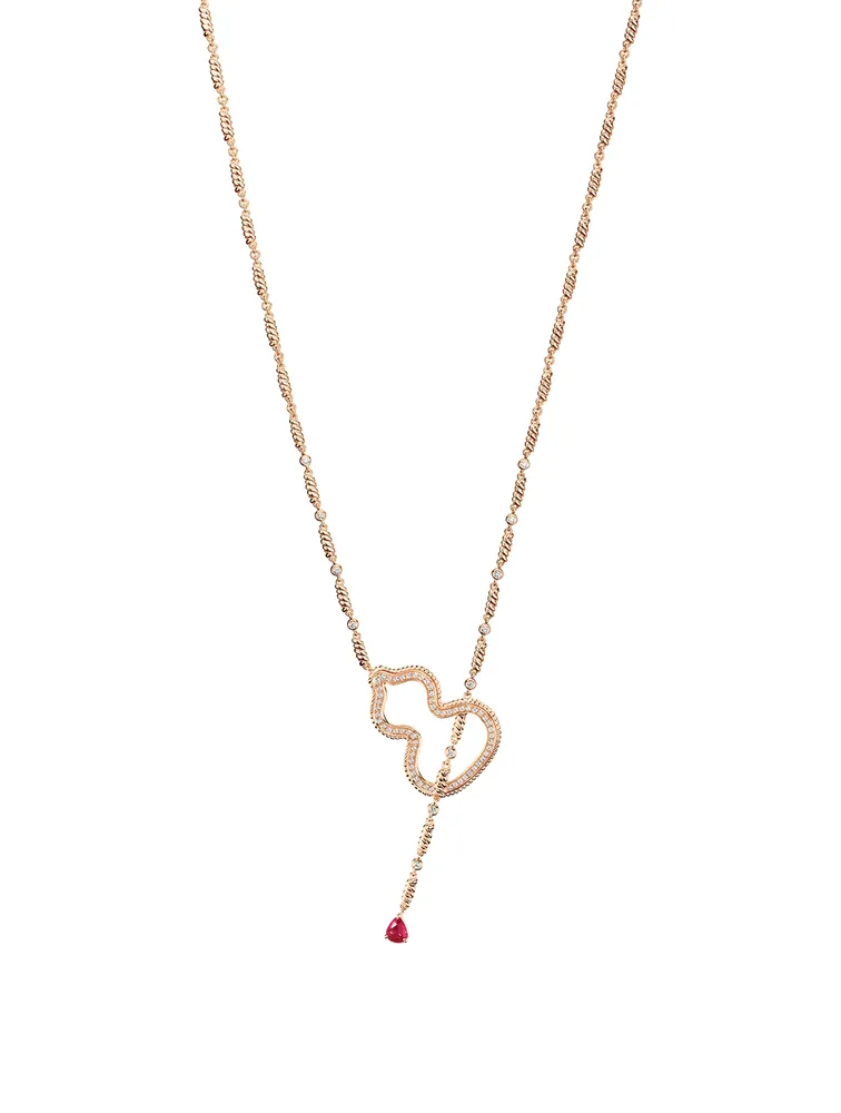 Wulu Ruby Couture 18K Rose Gold Necklace With Diamonds And Ruby