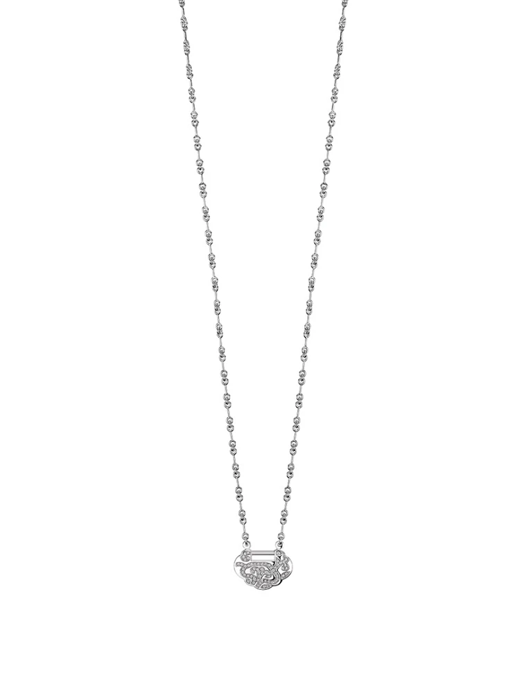 Small Yu Yi 18K White Gold Flower Pattern Necklace With Diamonds
