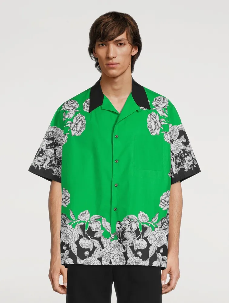 Cotton Short-Sleeve Shirt Dark Blooming Print