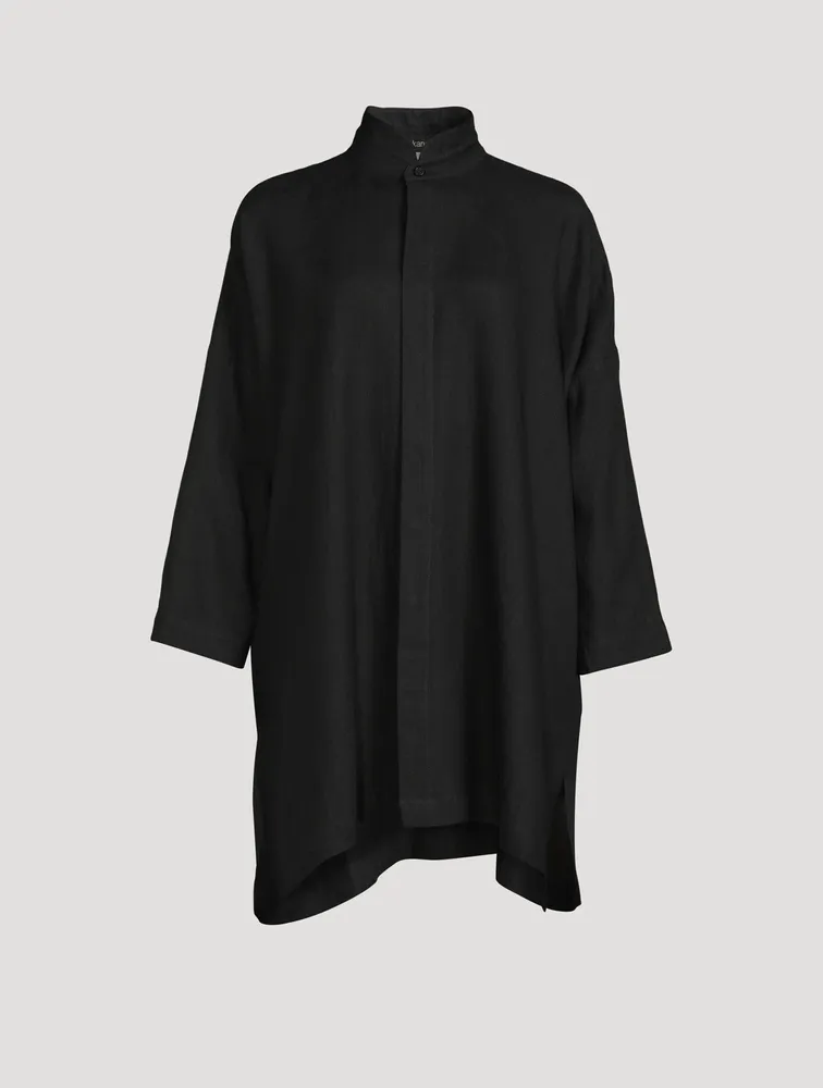 Linen Double Stand Collar Long Shirt