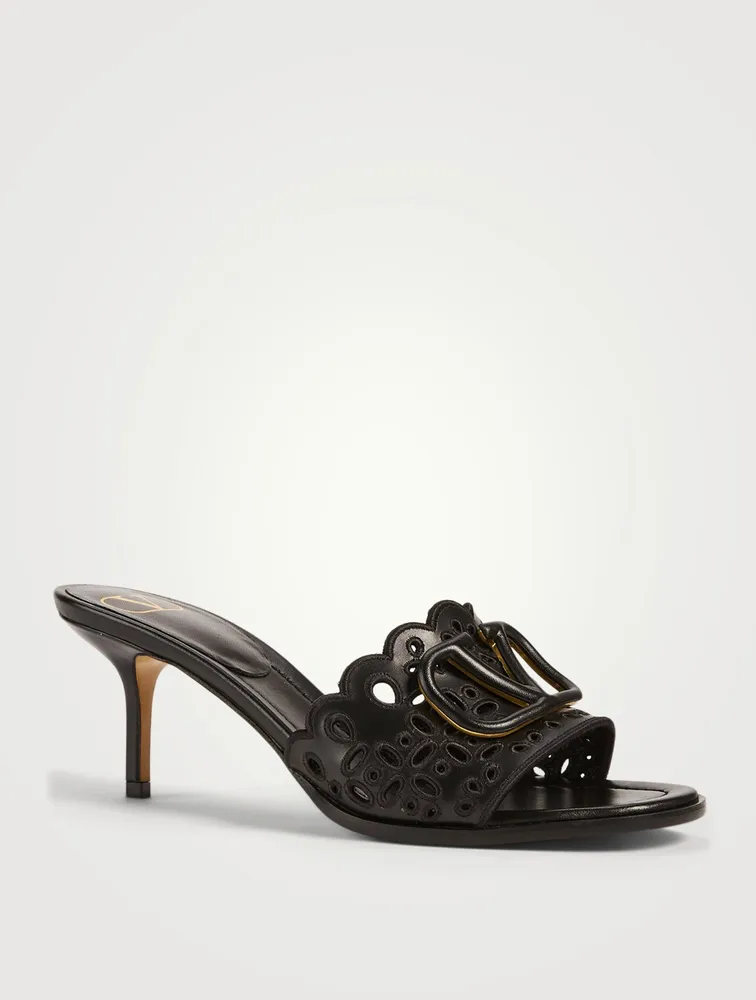 VLOGO Leather Heeled Mule Sandals With San Gallo Embroidery