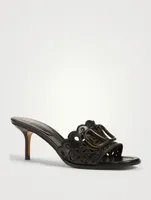 VLOGO Leather Heeled Mule Sandals With San Gallo Embroidery