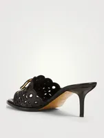 VLOGO Leather Heeled Mule Sandals With San Gallo Embroidery