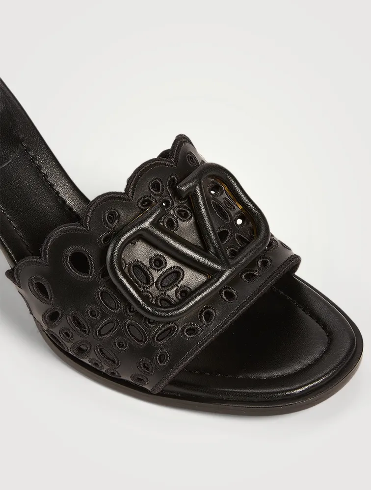 VLOGO Leather Heeled Mule Sandals With San Gallo Embroidery