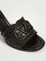 VLOGO Leather Heeled Mule Sandals With San Gallo Embroidery