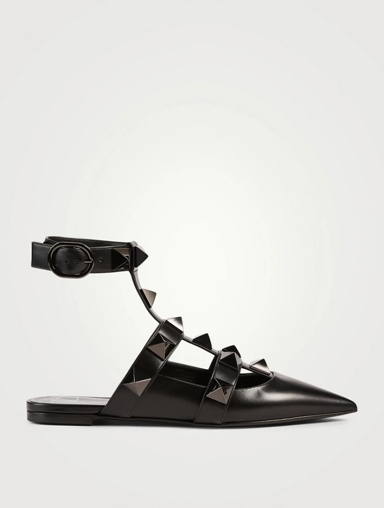 Roman Stud Leather Ankle-Strap Ballet Flats