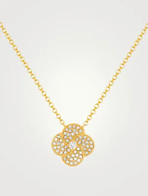 Jumbo 14K Gold Petal Necklace With Diamonds