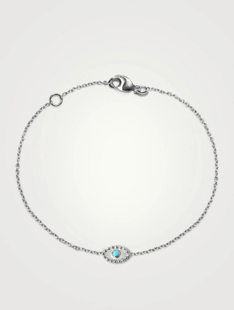 Dew Drop Silver Evil Eye Bracelet With Turquoise