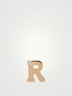 Love Letter 14K Gold R Initial Stud Earring With Diamond