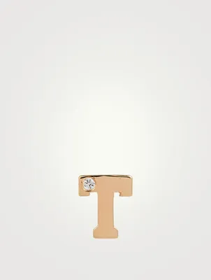 Love Letter 14K Gold T Initial Stud Earring With Diamond
