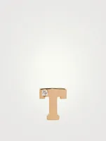 Love Letter 14K Gold T Initial Stud Earring With Diamond