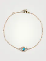 Classique 14K Gold Evil Eye Bracelet With Sleeping Beauty Turquoise And Diamonds