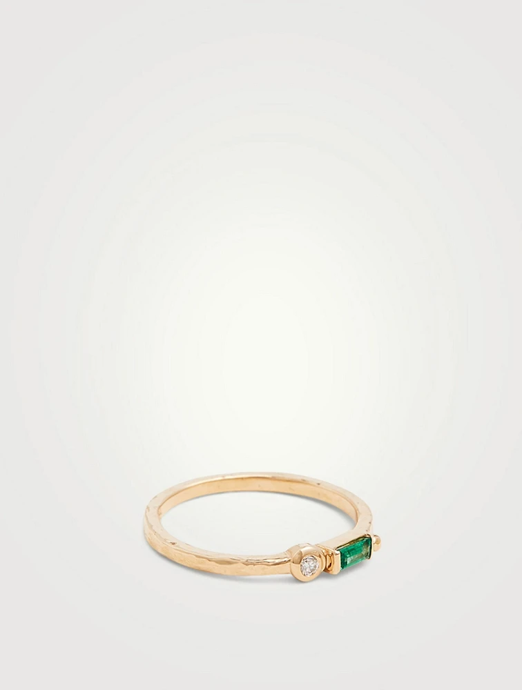 Cléo Gold Baguette Stackable Ring With Emerald And Diamond
