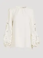 Palm Leaf Balloon-Sleeve Blouse