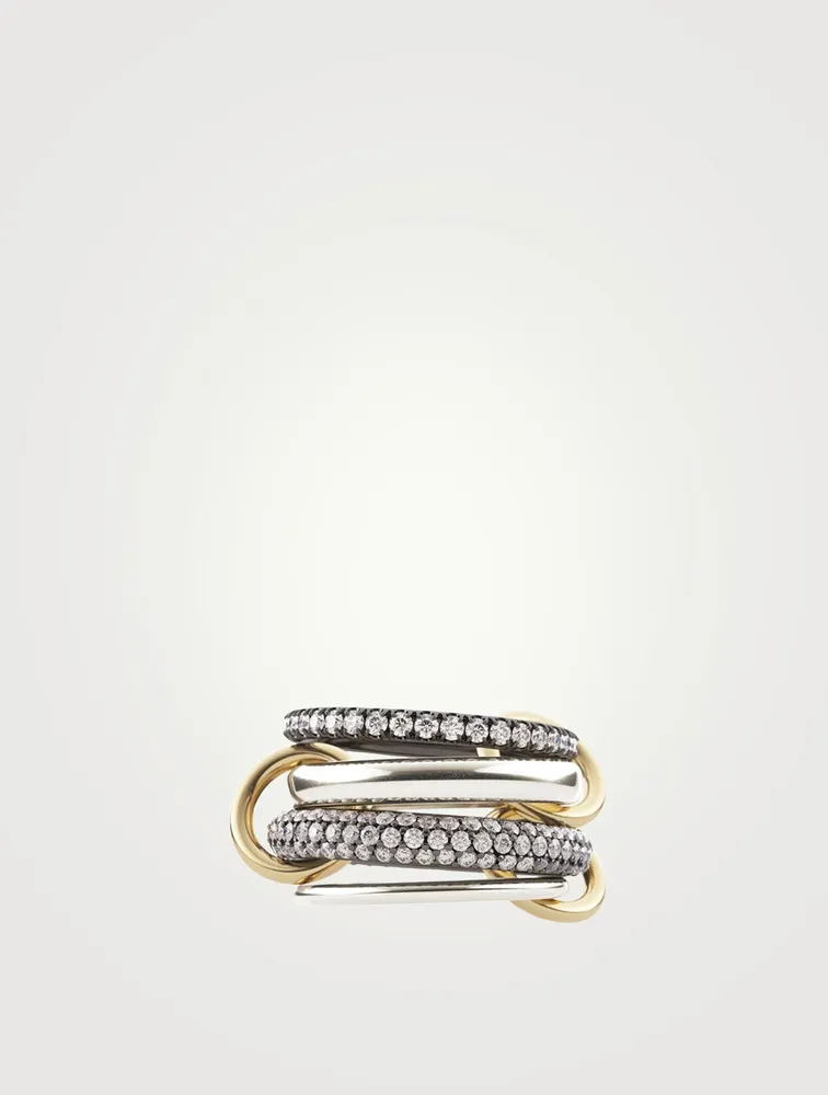 Vega SG Sterling Silver And Gold Stacked Ring With Diamonds