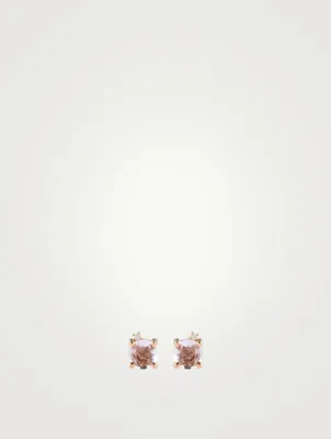 14K Rose Gold Stud Earrings With Rose De France And Diamonds