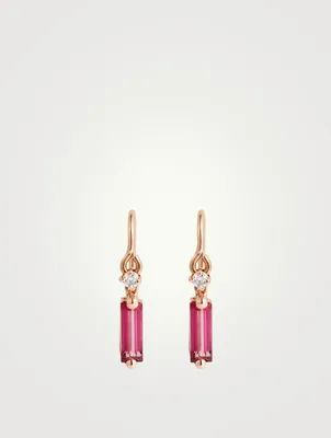 14K Rose Gold Drop Earrings With Pink Topaz And Diamonds