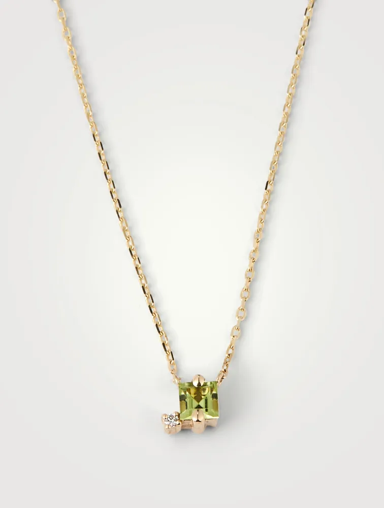 14K Gold Drop Necklace With Peridot And Diamond