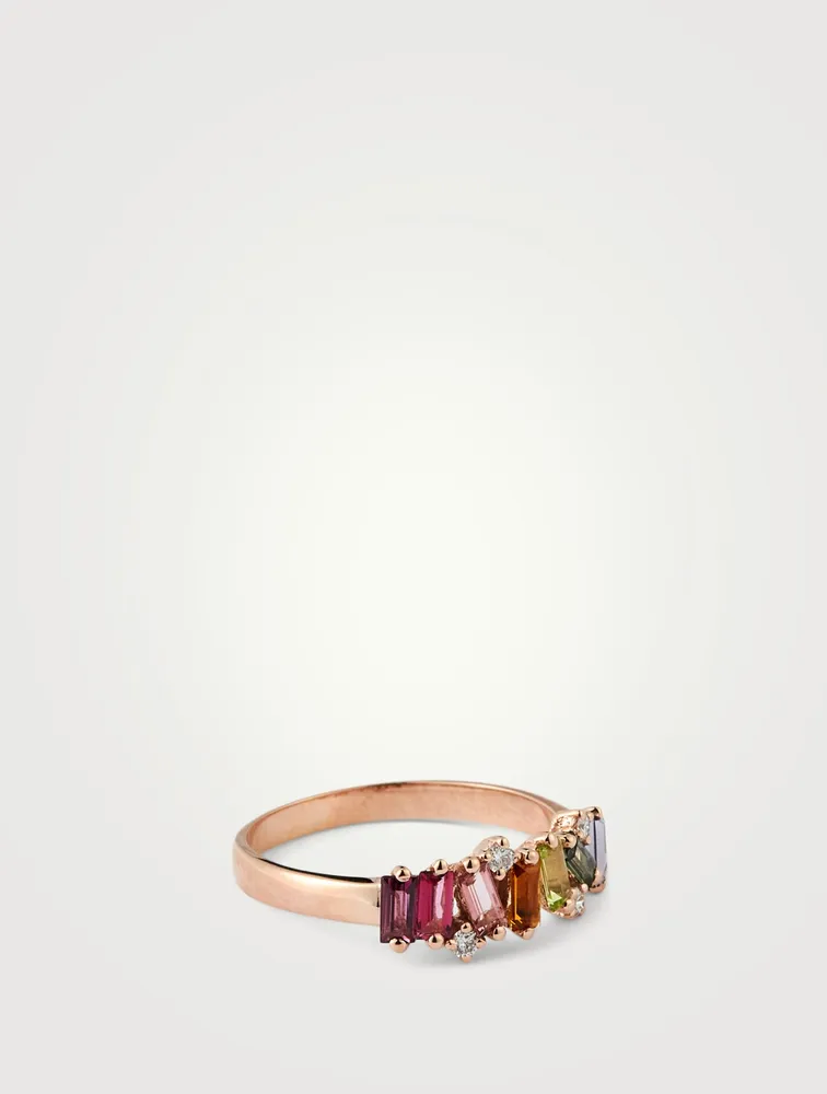Rainbow Amalfi 14K Rose Gold Half-Wave Band With Gemstones And Diamonds