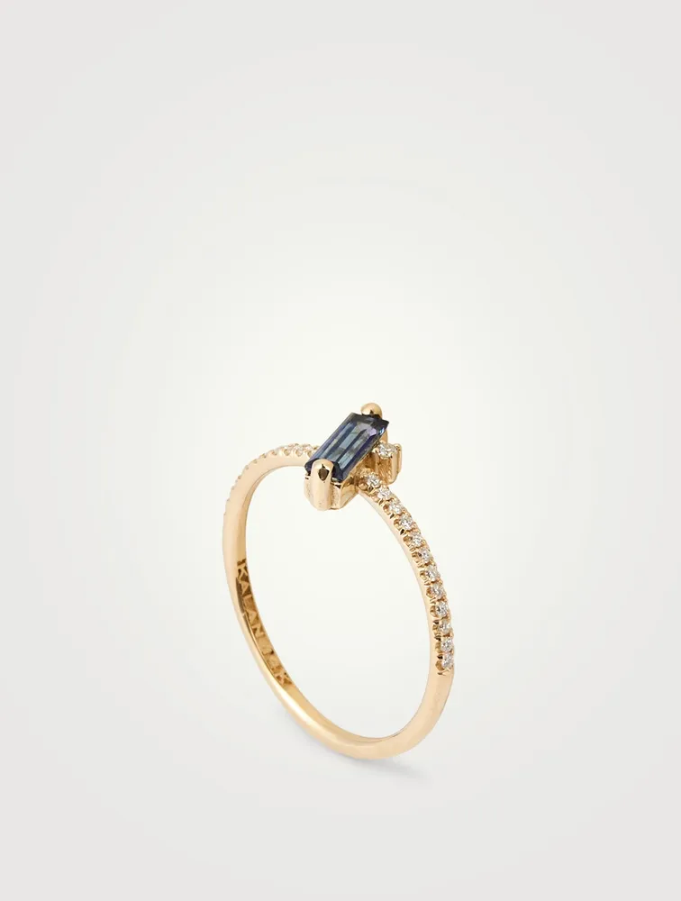 Santorini 14K Gold Stacking Ring With Blue Topaz And Diamonds