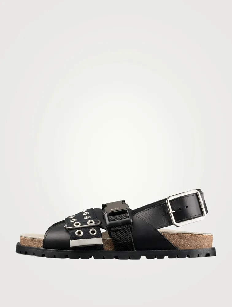 Leather And Fabric Slingback Sandals With Buckles