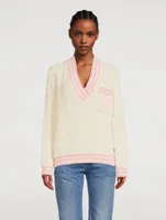 Wool-Blend Cable Knit Sweater With Patch