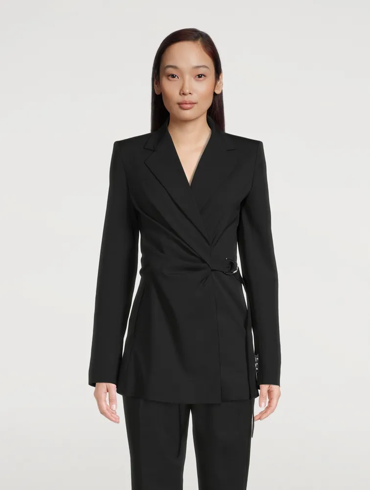 Wool-Blend Wrap Blazer