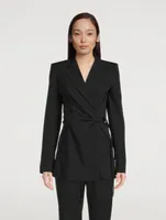 Wool-Blend Wrap Blazer