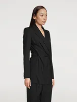 Wool-Blend Wrap Blazer