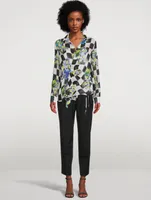 Silk-Blend Wrap Blouse Check Print