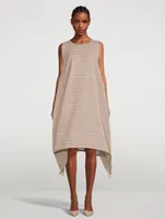 Crispy Sleeveless Midi Dress In Striped Print