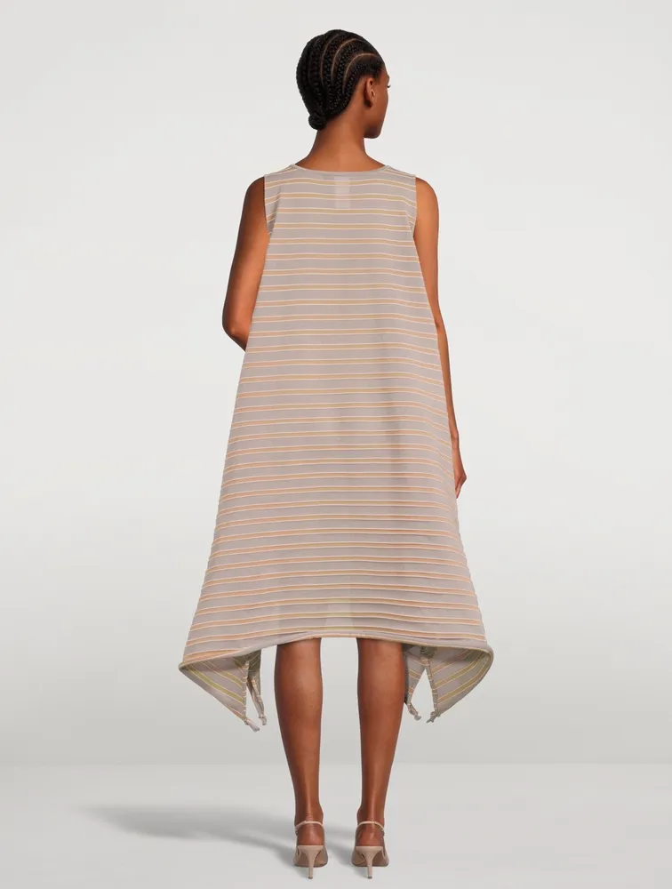 Crispy Sleeveless Midi Dress In Striped Print