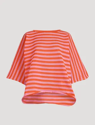 Crispy Cotton-Blend Top In Striped Print