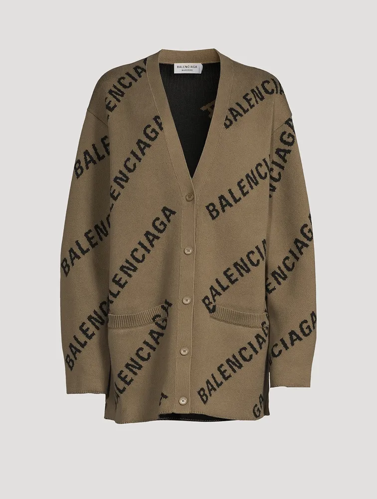 Cotton And Wool Cardigan Logo Print