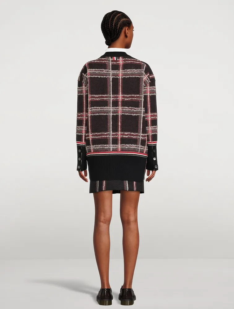 Hairline Madras Check Jacquard Oversized Cardigan