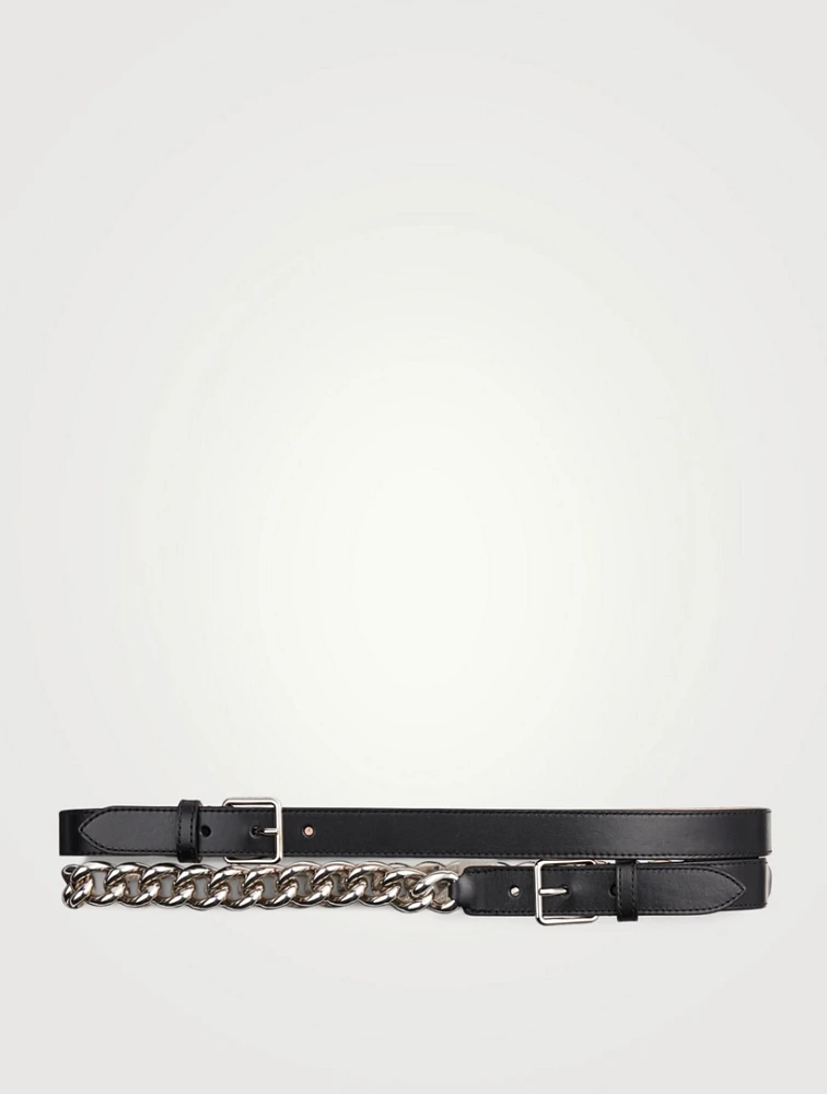 Double Leather Belt With Chain