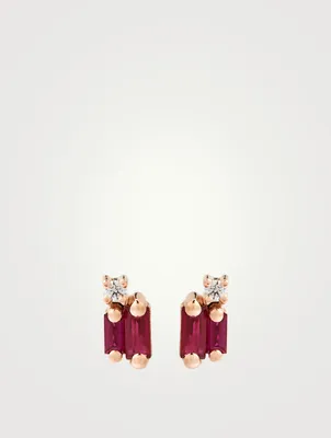 Fireworks 18K Rose Gold Stud Earrings With Rubies And Diamonds