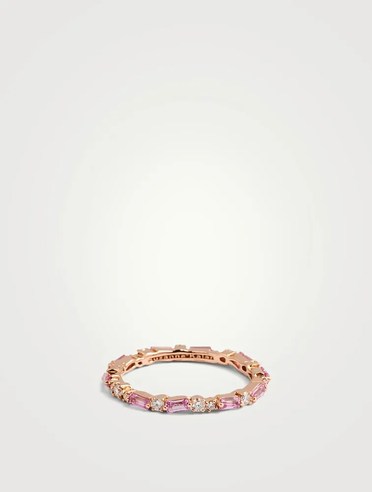 Fireworks 18K Rose Gold Thin Mix Eternity Band With Pink Sapphire And Diamonds