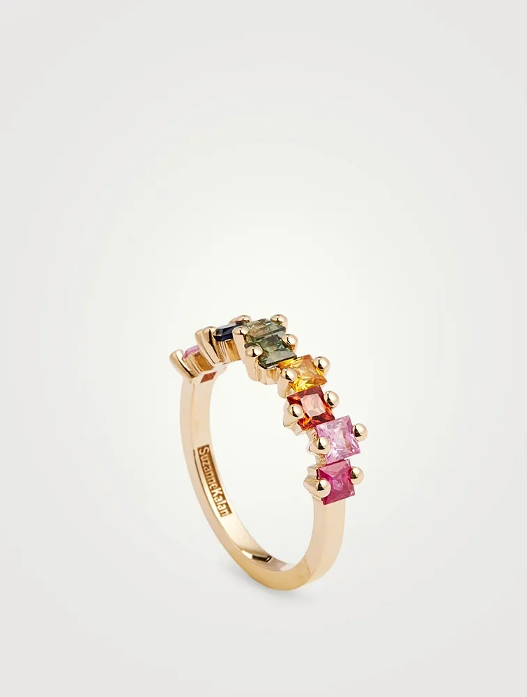 Fireworks 18K Gold Half-Band With Rainbow Sapphires