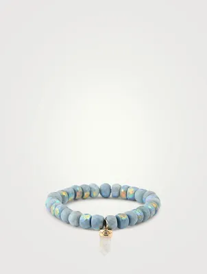 Beaded Bracelet With 14K Gold Diamond Evil Eye Crystal Charm