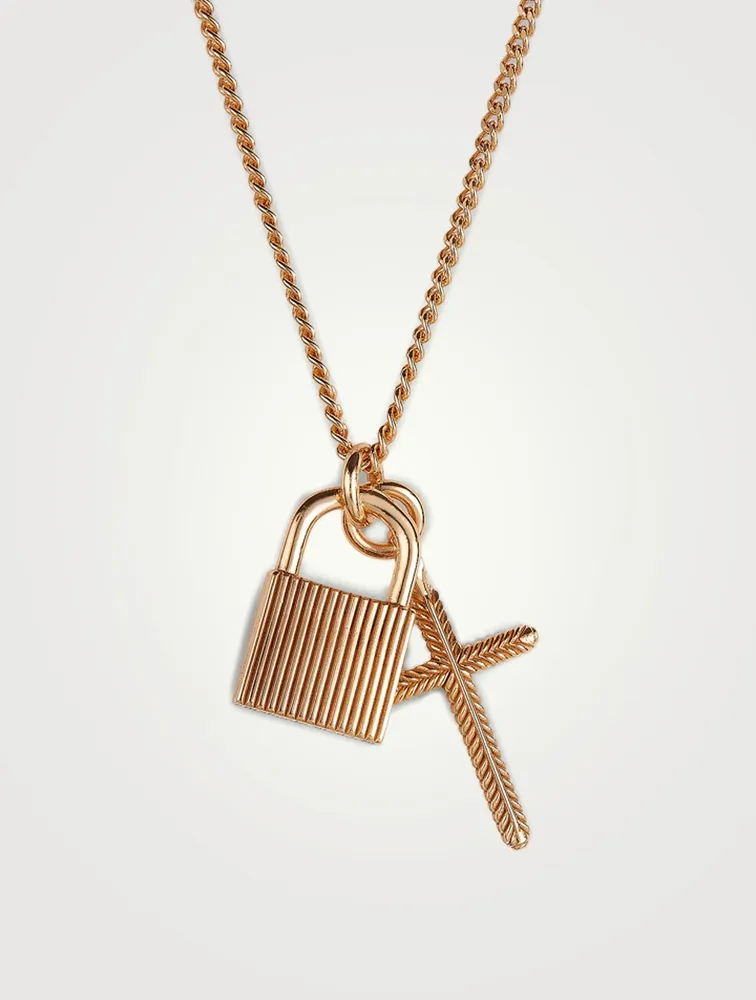 24K Goldplated Padlock And Cross Pendant Necklace
