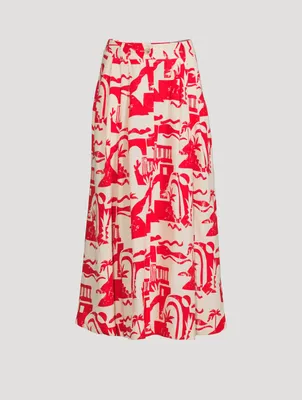 Tulay Hemp A-Line Midi Skirt Helios Print