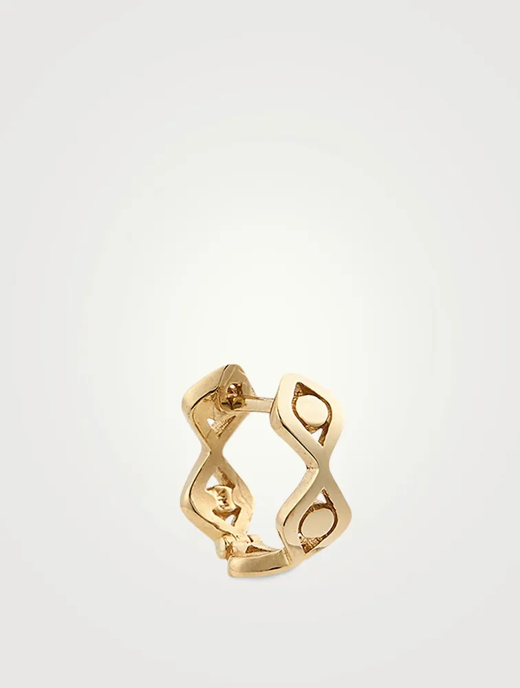 14K Gold Evil Eye Link Huggie Hoop Earring
