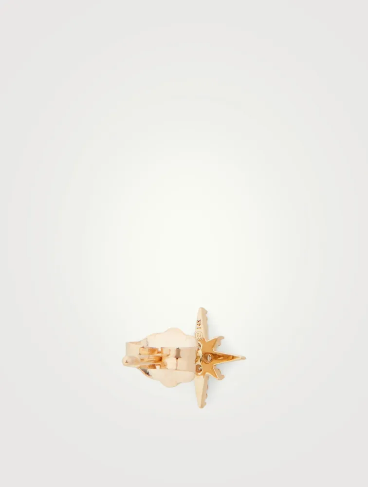 Mini 14K Gold Starburst Stud Earring With Diamonds