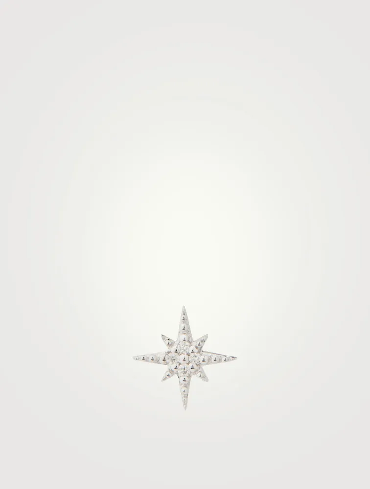 Mini 14K Gold Starburst Stud Earring With Diamonds